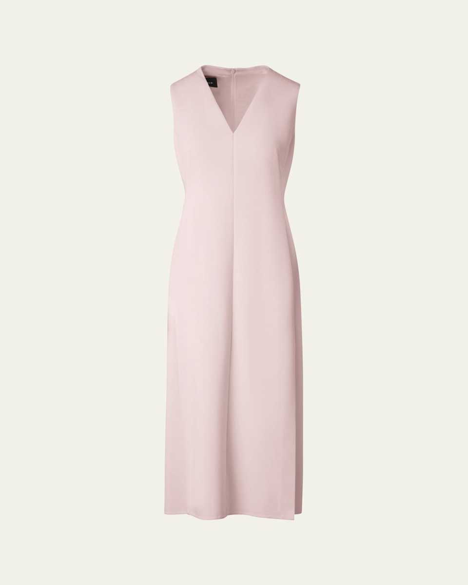V-Neck Midi Wool Dress